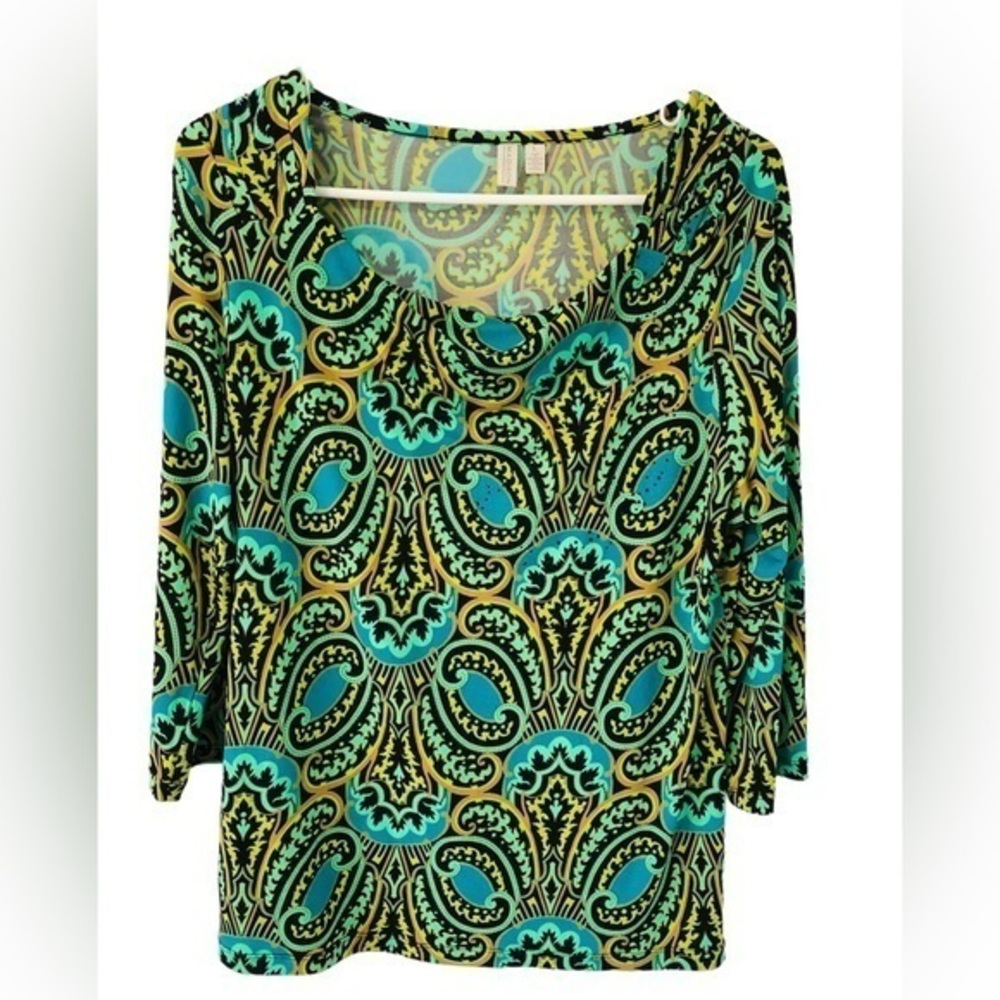 Madison Top Blouse Short-Sleeve Size L Green.